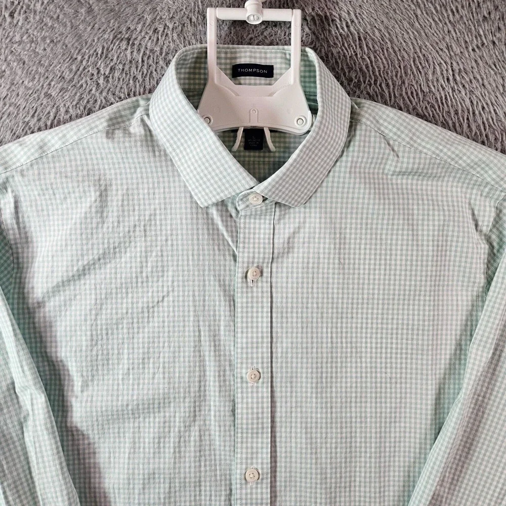 J Crew Thompson Dress Shirt Men Large 16 - 16.5 Button Long Sleeve‎ Green White